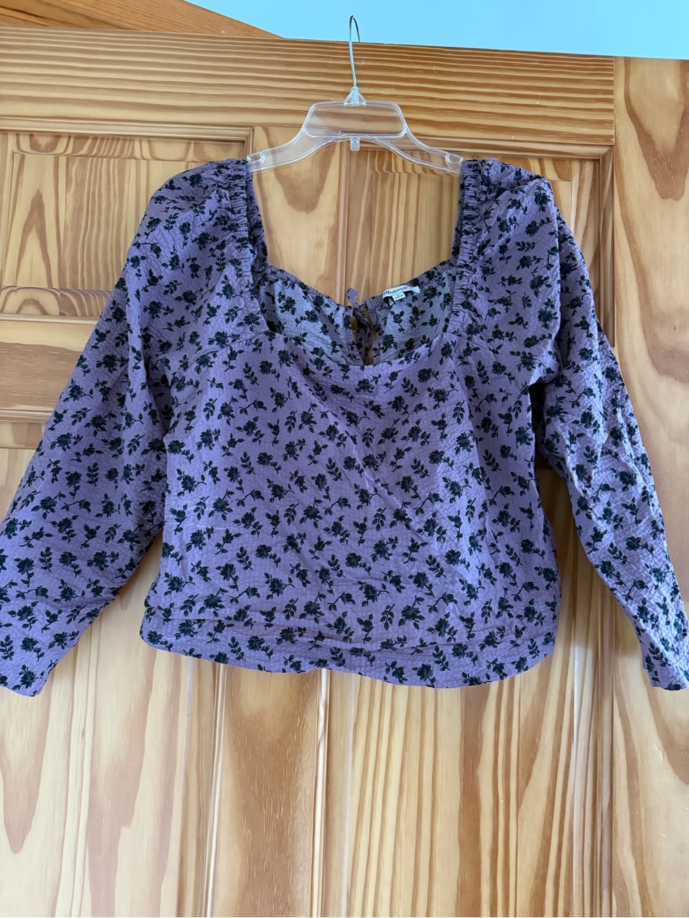 Purple Floral Long-Sleeve Scoop Neck Top